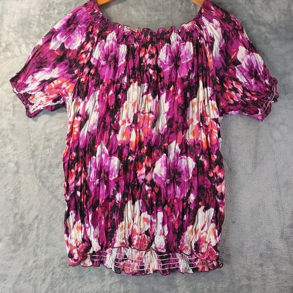Worthington Tops - Worthington‎ Womens Smocked Off Shoulder Floral Top XL Pink Boho Festival Summer